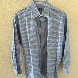 Peter Millar, light blue and navy blue striped dress shirt